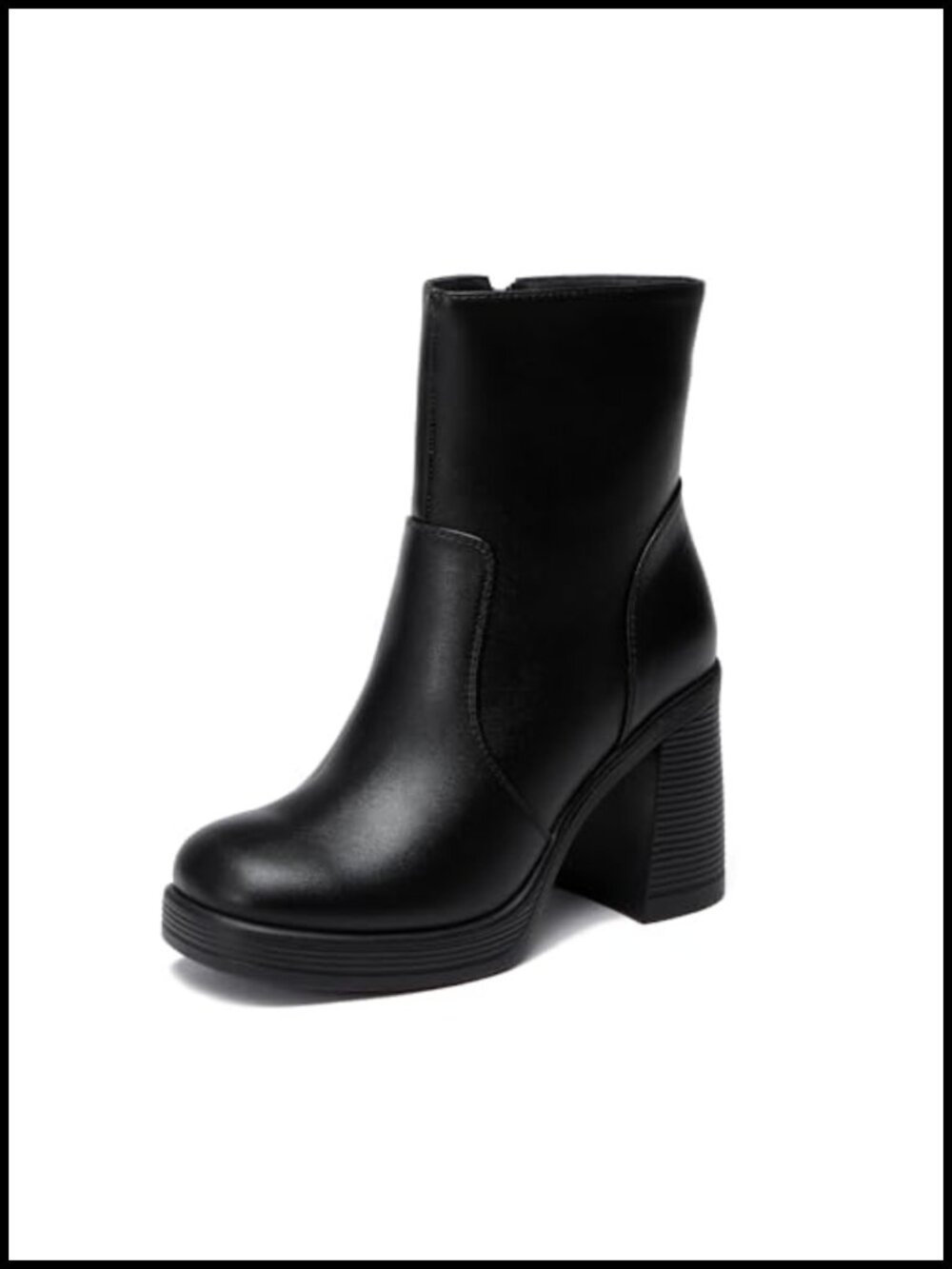 Platform Gogo Ankle Boots with Chunky Block Heel, Square Toe, PU Leather